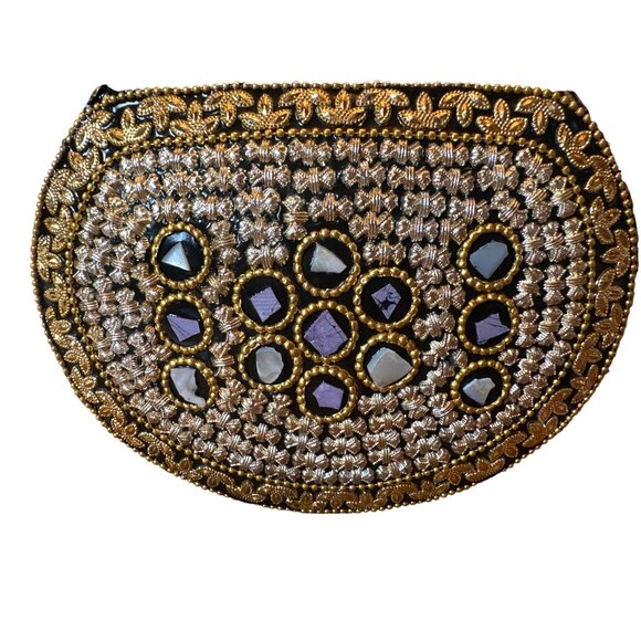 Handmade Ramla Mosaic Clutch Bag Purple & Silver With Removable Chain Strap - Picture 4 of 6